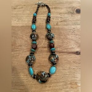 Women’s Turquoise Beaded Statement Necklace Silver Floral Clasp